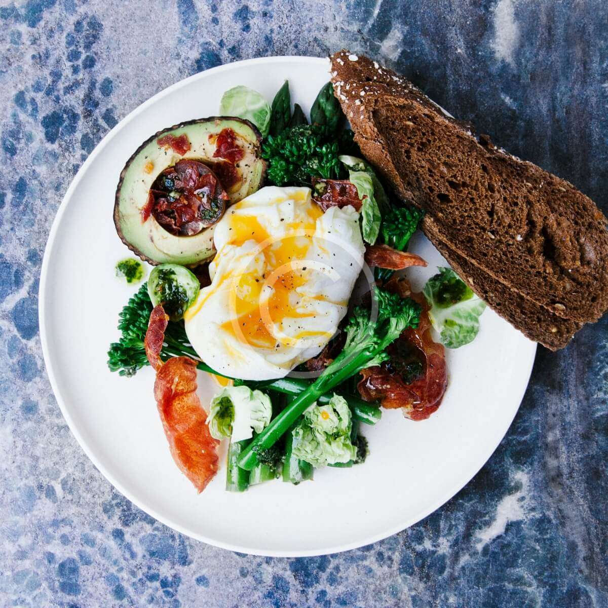 Salad with poached egg