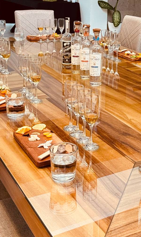tasting tequila in a private experience in a luxury villa.